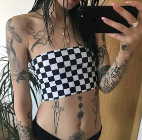 Y2K Checker Tube Top β 2000s Vintage Streetwear Crop Top